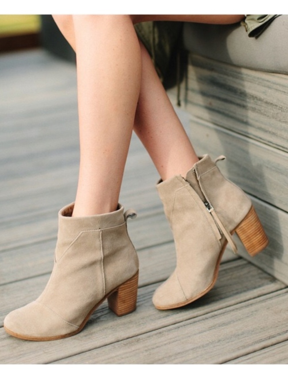 Toms Luna Suede Ankle Booties with Stacked Heel NWT